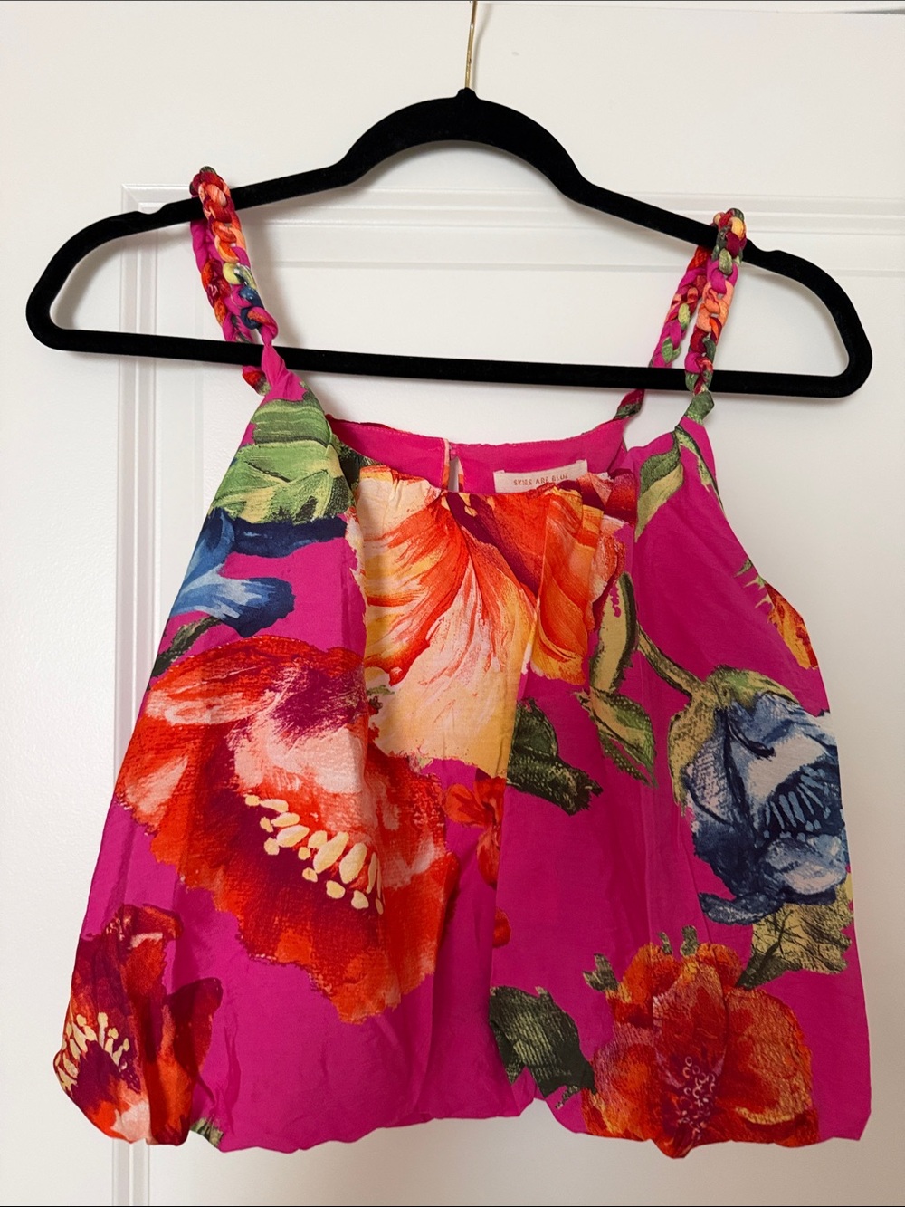 Skies Are Blue Hot Pink Floral Print Tank with Braided Straps